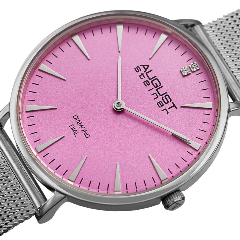 August Steiner Quartz Diamond Pink Dial Ladies Watch AS8207SS - The Watches Men & Co #2