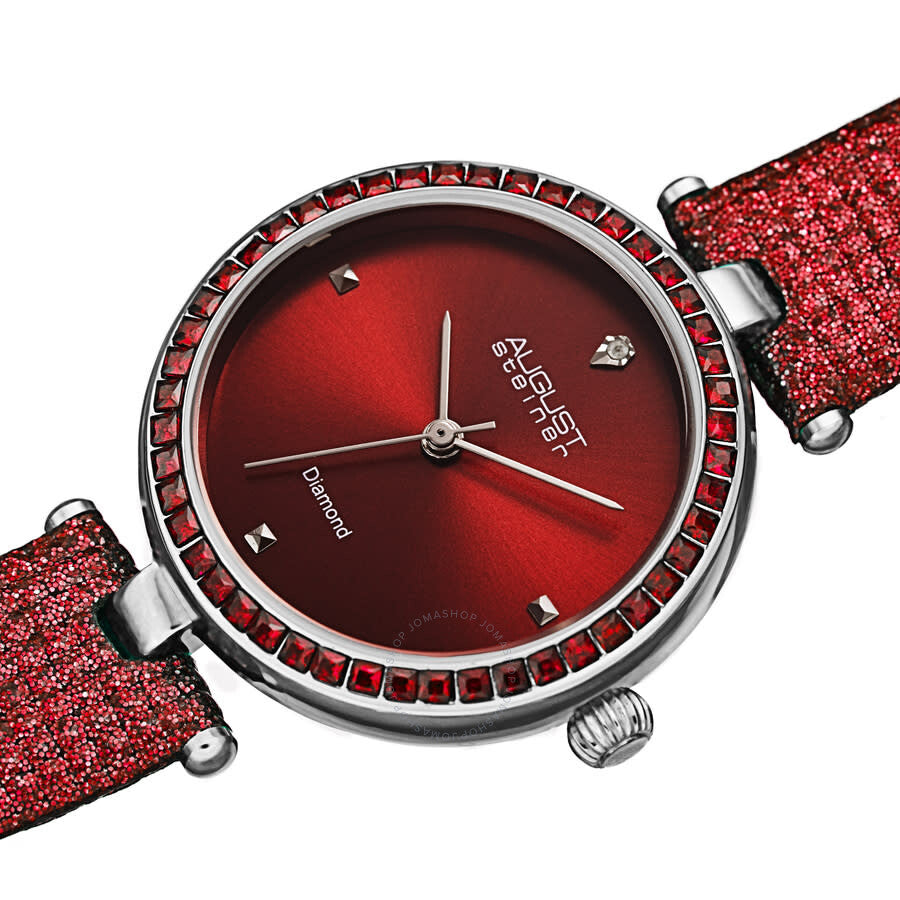 August Steiner Quartz Diamond Red Dial Ladies Watch AS8280RD - The Watches Men & Co #2