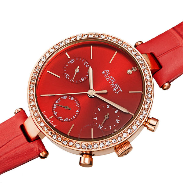 August Steiner Quartz Diamond Red Dial Ladies Watch AS8288RD - The Watches Men & Co #2