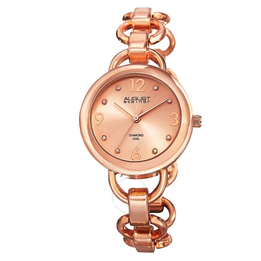 August Steiner Quartz Diamond Rose Dial Rose Gold-tone Ladies Watch AS8132RG - The Watches Men & Co