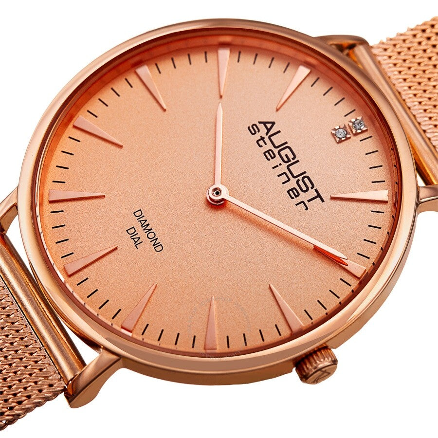 August Steiner Quartz Diamond Rose Dial Ladies Watch AS8207RG - The Watches Men & Co #2