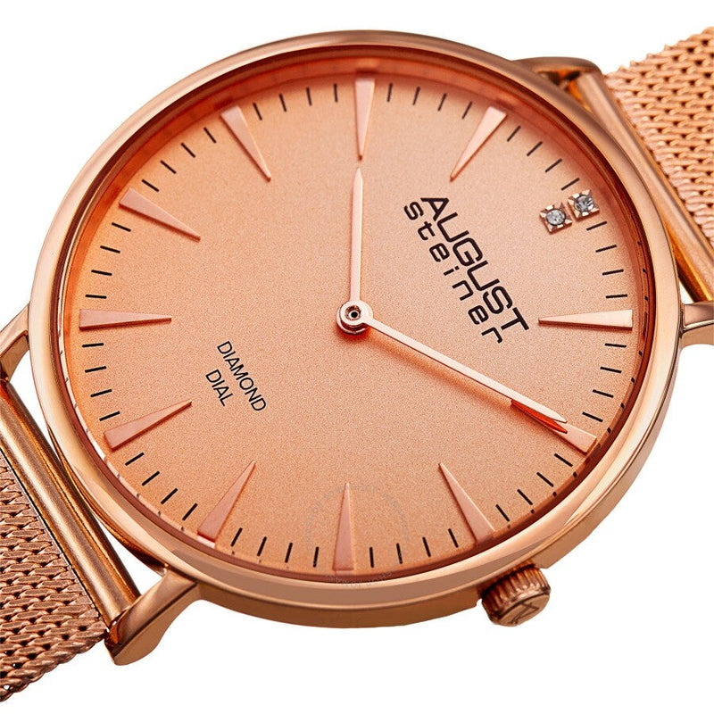 August Steiner Quartz Diamond Rose Dial Ladies Watch AS8207RG - The Watches Men & Co #2