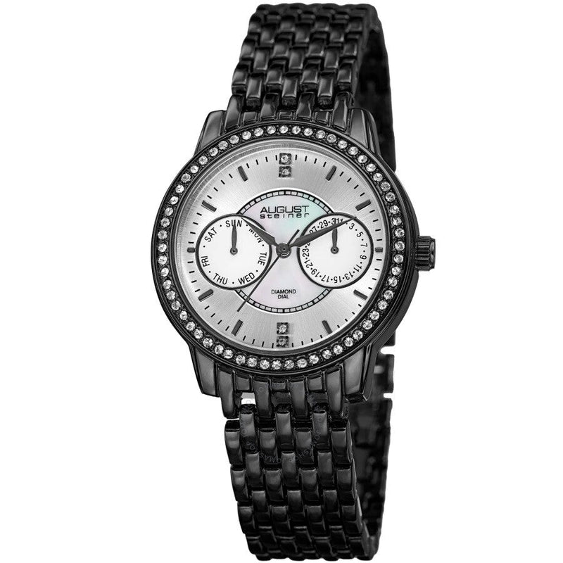August Steiner Quartz Diamond Silver Dial Ladies Watch AS8228BK - The Watches Men & Co