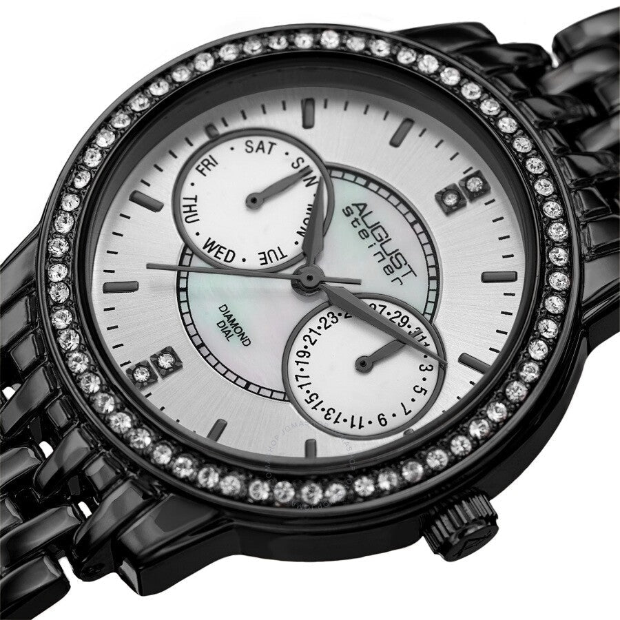August Steiner Quartz Diamond Silver Dial Ladies Watch AS8228BK - The Watches Men & Co #2