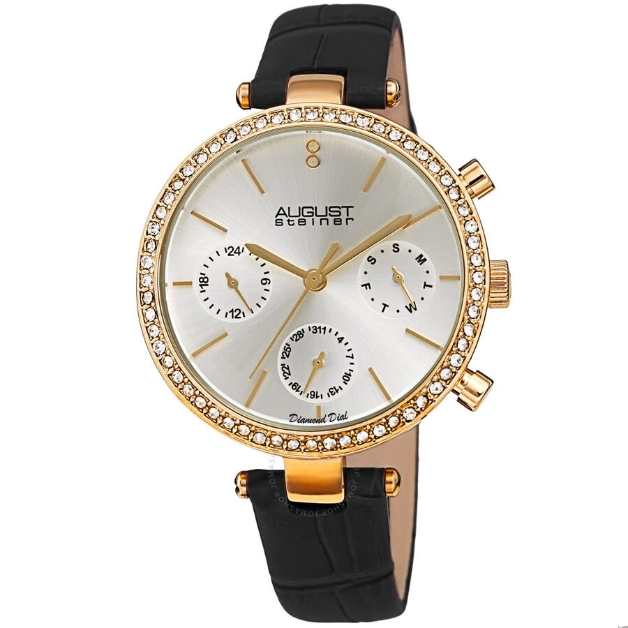 August Steiner Quartz Diamond Silver Dial Ladies Watch AS8288BK - The Watches Men & Co
