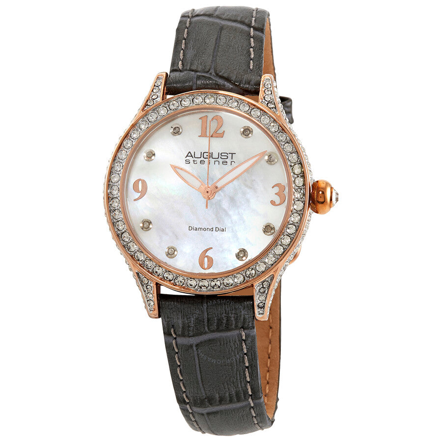 August Steiner Quartz Diamond White MOP Dial Ladies AS8188GY - The Watches Men & Co