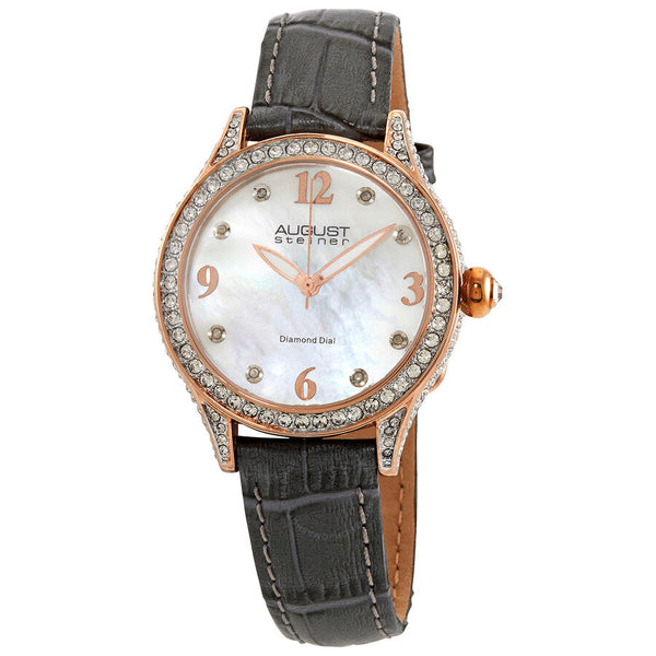 August Steiner Quartz Diamond White MOP Dial Ladies AS8188GY - The Watches Men & Co