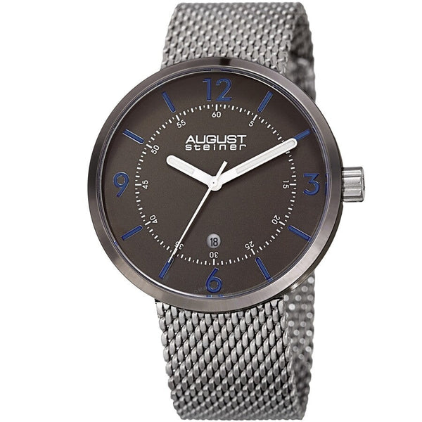 August Steiner Quartz Grey Dial Silver-tone Mesh Men's Watch AS8204SSGN - The Watches Men & Co