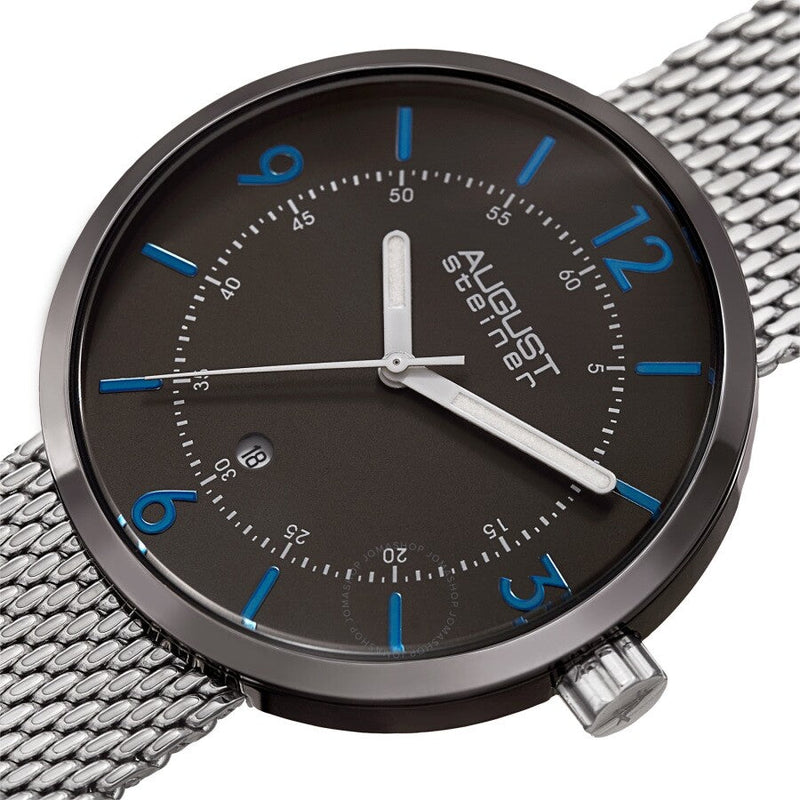August Steiner Quartz Grey Dial Silver-tone Mesh Men's Watch AS8204SSGN - The Watches Men & Co #2