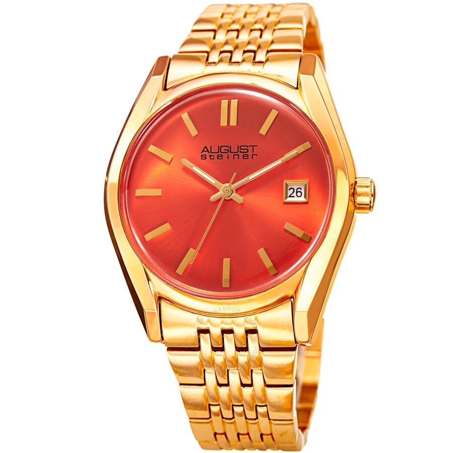 August Steiner Quartz Orange Dial Ladies Watch AS8235YGOR - The Watches Men & Co