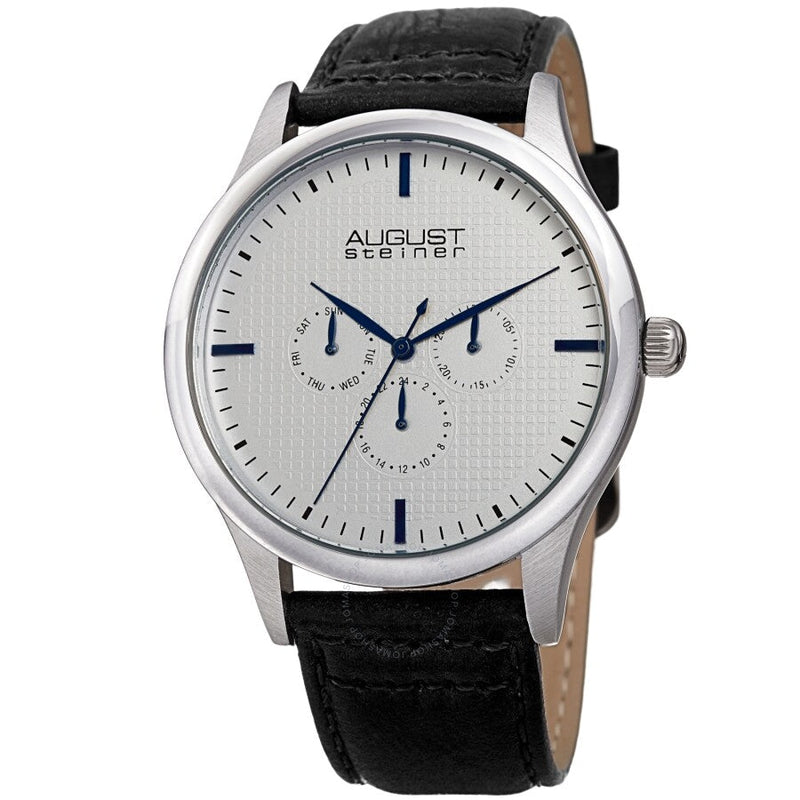 August Steiner Quartz Silver Dial Black Leather Men's Watch AS8243SSBK - The Watches Men & Co