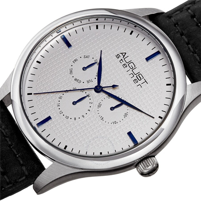 August Steiner Quartz Silver Dial Black Leather Men's Watch AS8243SSBK - The Watches Men & Co #2