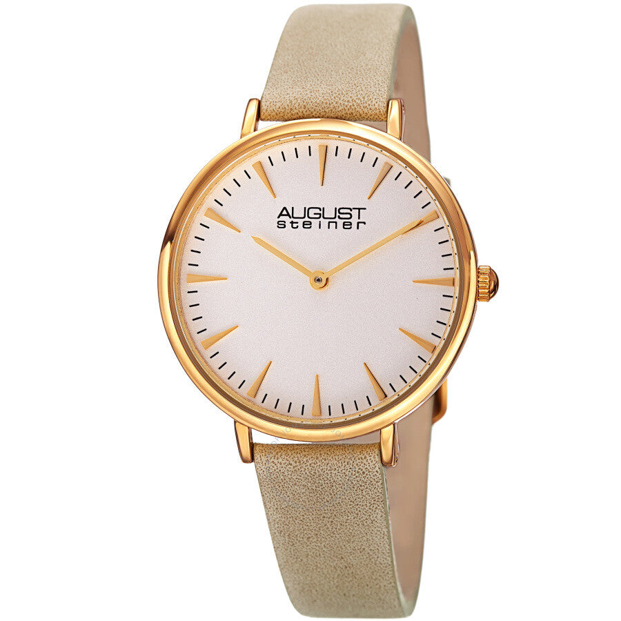 August Steiner Quartz White Dial Beige Leather Ladies Watch AS8187WTG - The Watches Men & Co