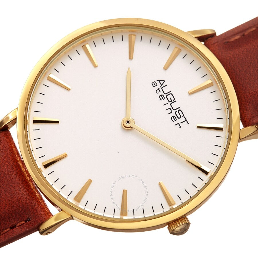 August Steiner Quartz White Dial Brown Leather Ladies Watch AS8247YGBR - The Watches Men & Co #2
