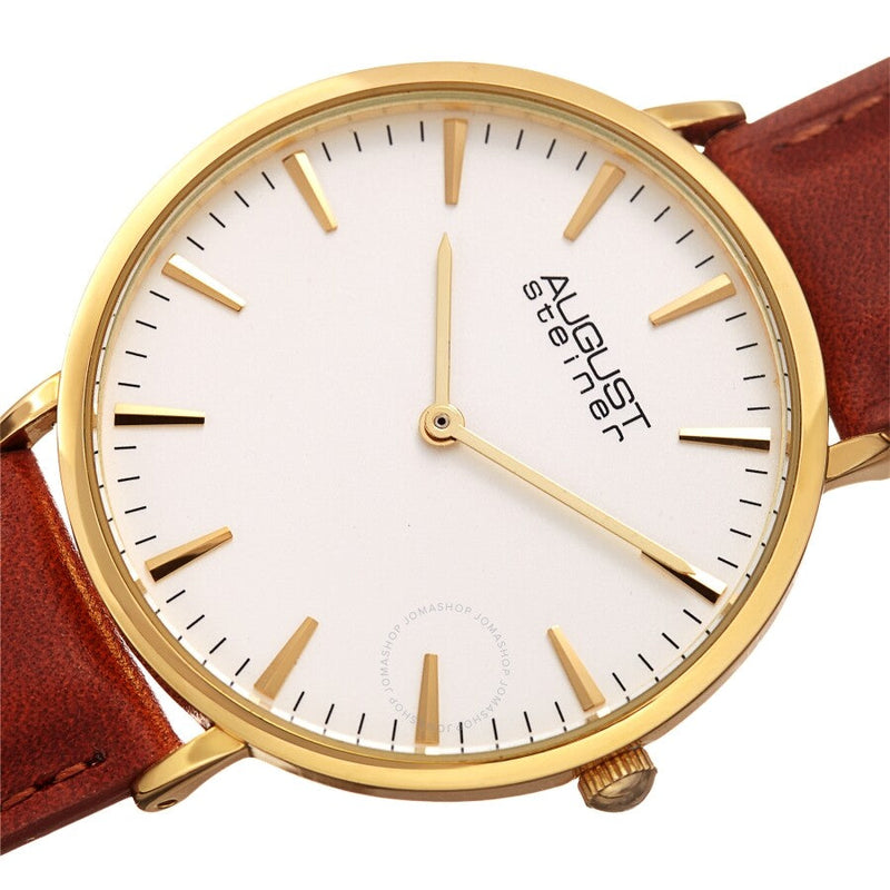 August Steiner Quartz White Dial Brown Leather Ladies Watch AS8247YGBR - The Watches Men & Co #2