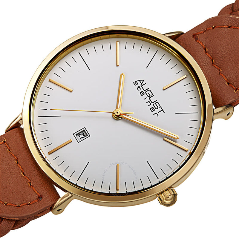 August Steiner Quartz White Dial Tan Leather Men's Watch AS8293TN - The Watches Men & Co #2