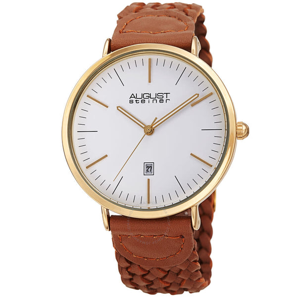 August Steiner Quartz White Dial Tan Leather Men's Watch AS8293TN - The Watches Men & Co