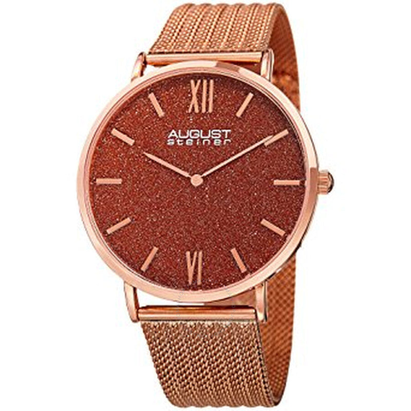 August Steiner Red Sandstone Dial Rose Gold-tone Mesh Ladies Watch AS8218RG - The Watches Men & Co