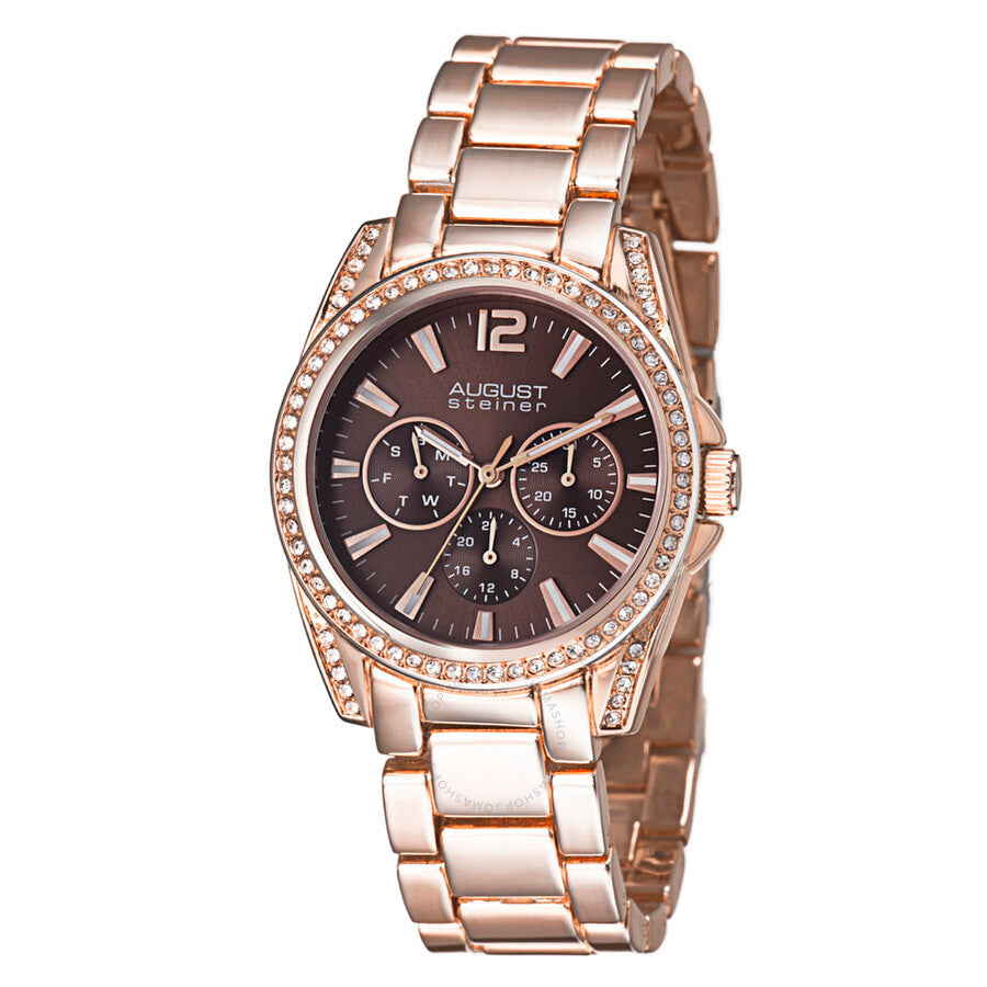 August Steiner Rose Gold-tone Metal Brown Dial Quartz Ladies Watch AS8075RG - The Watches Men & Co