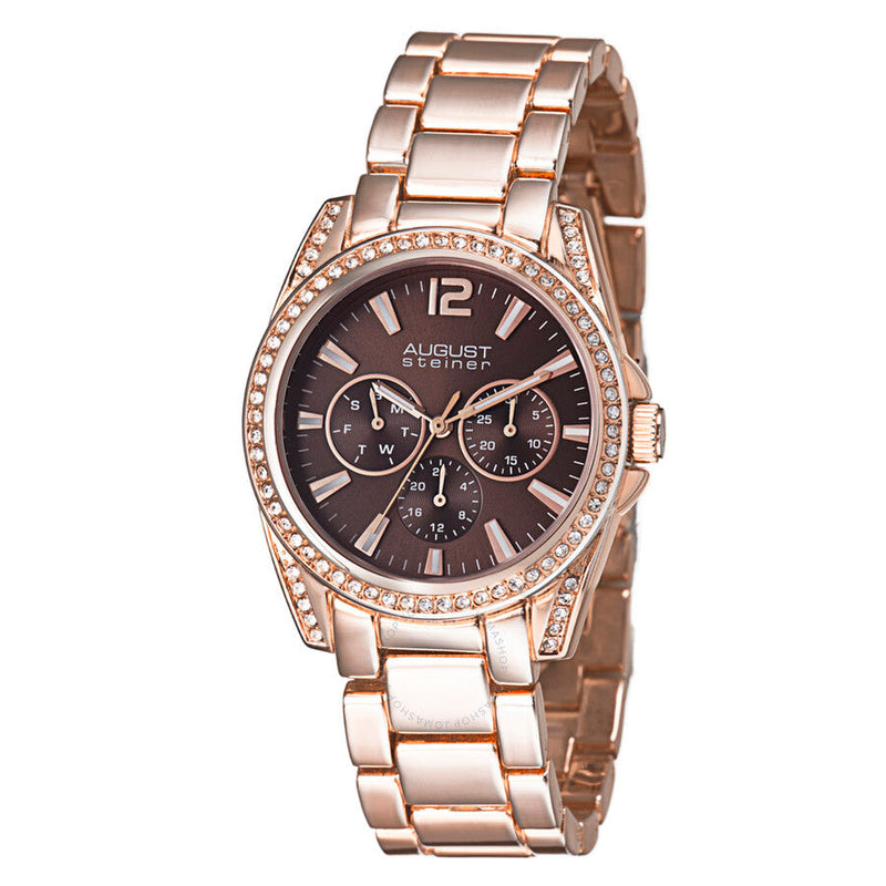 August Steiner Rose Gold-tone Metal Brown Dial Quartz Ladies Watch AS8075RG - The Watches Men & Co