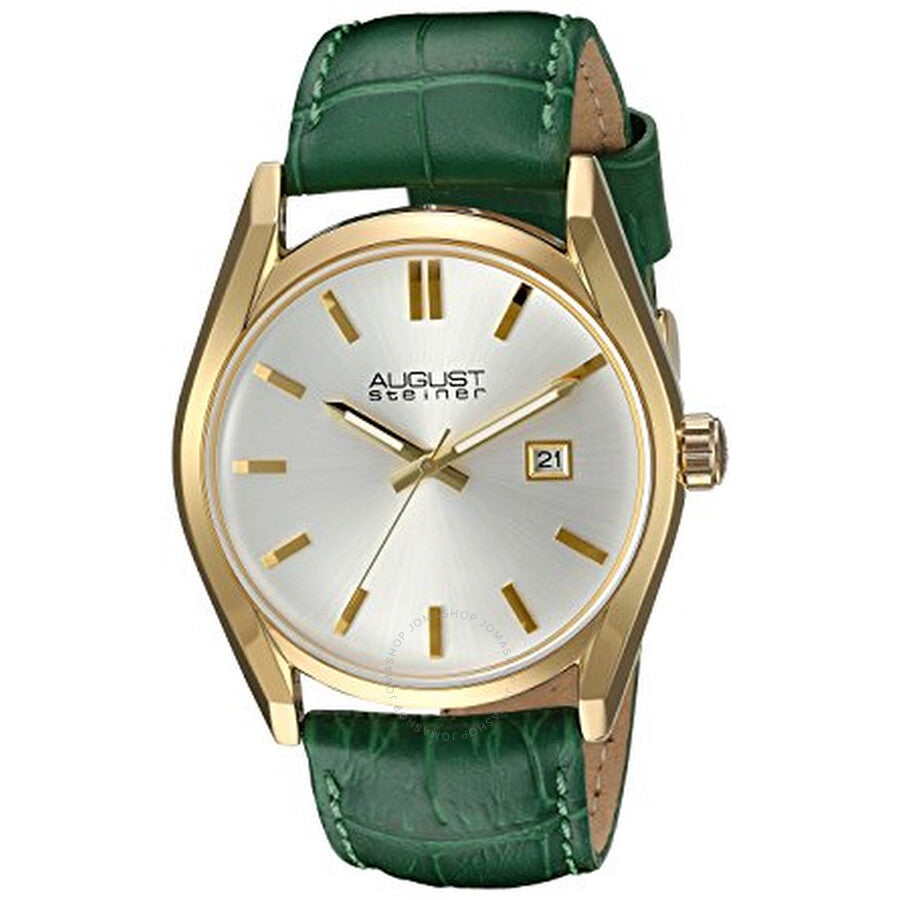 August Steiner Silver Dial Green Leather Ladies Watch AS8221GN - The Watches Men & Co