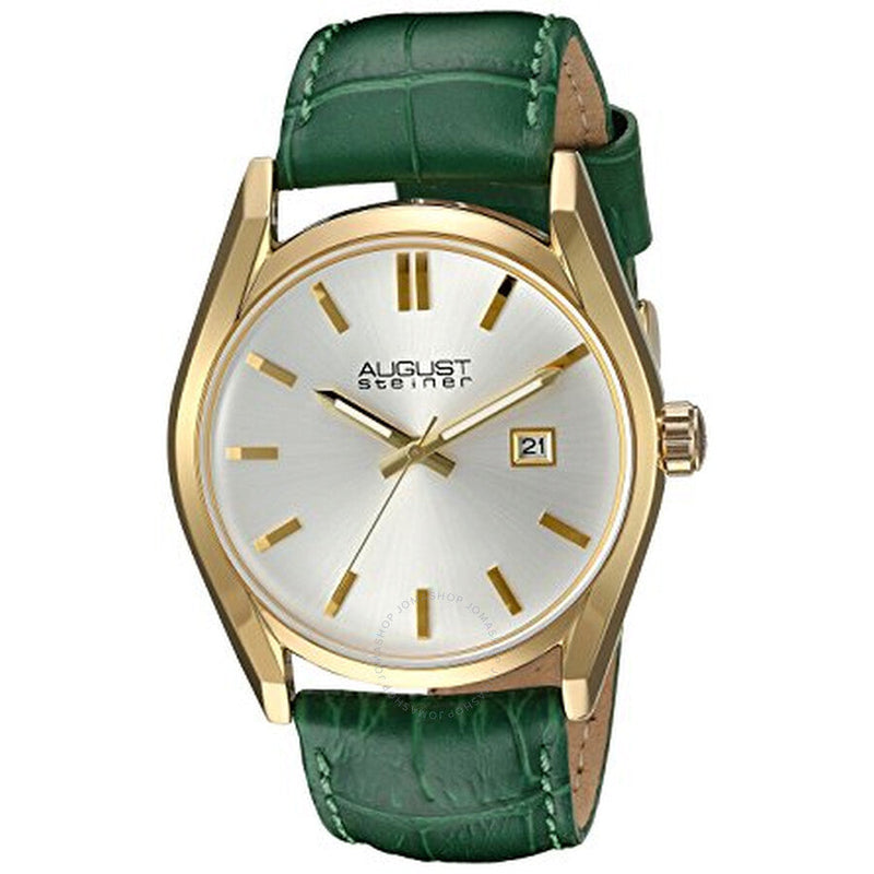 August Steiner Silver Dial Green Leather Ladies Watch AS8221GN - The Watches Men & Co