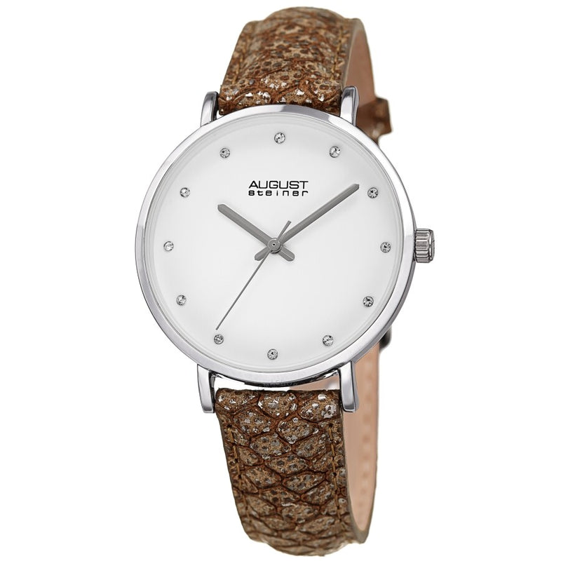 August Steiner Quartz Crystal White Dial Ladies Watch AS8258SS - The Watches Men & Co