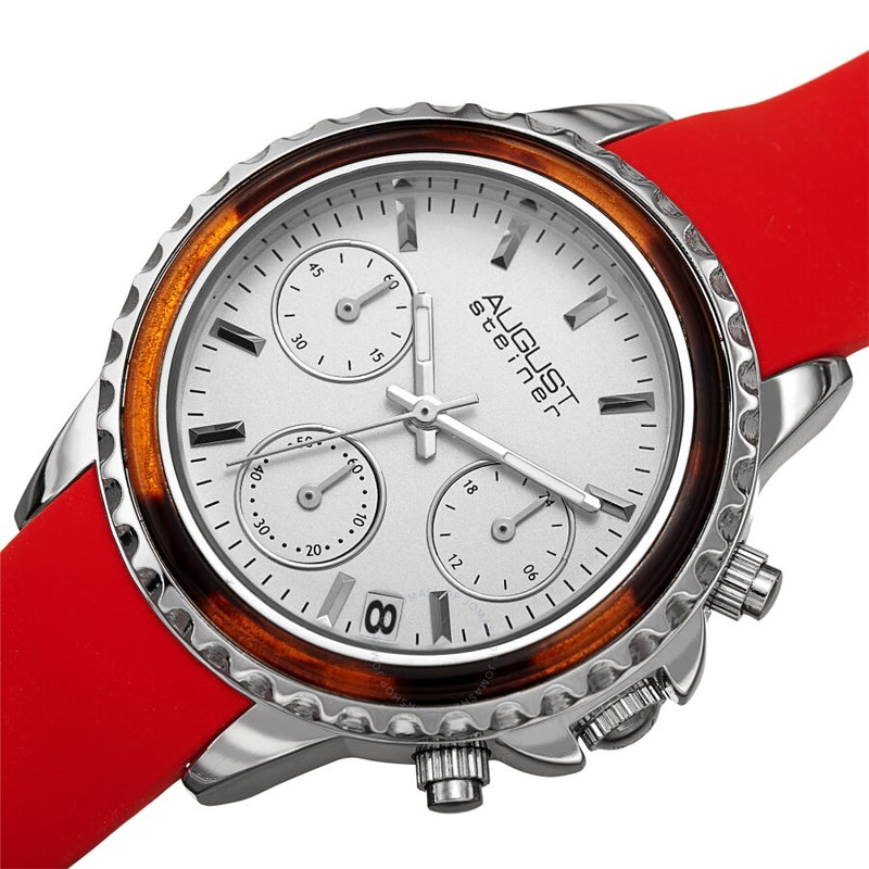 August Steiner Chronograph Quartz White Dial Ladies Watch AS8268RD - The Watches Men & Co #2
