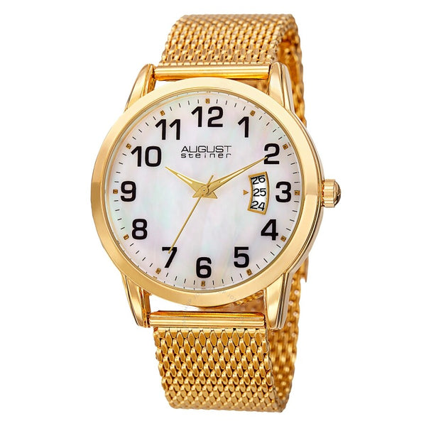 August Steiner White Dial Yellow Gold-tone Mesh Men's Watch AS8195YG - The Watches Men & Co
