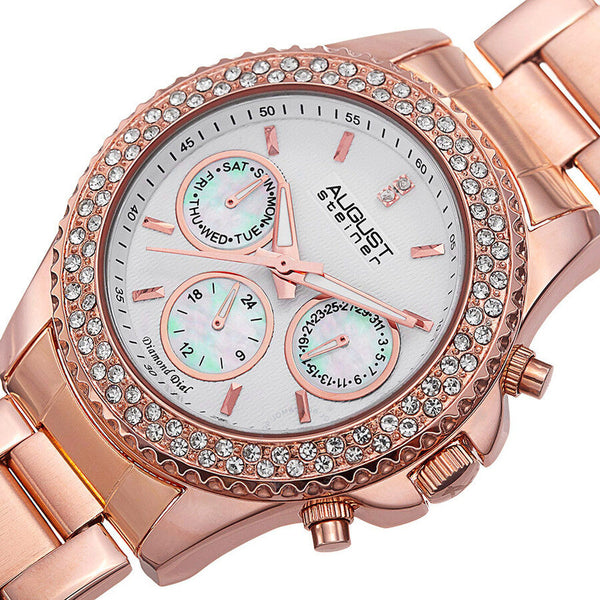 August Steiner White Dial Rose Gold-tone Ladies Watch AS8100RG - The Watches Men & Co #2