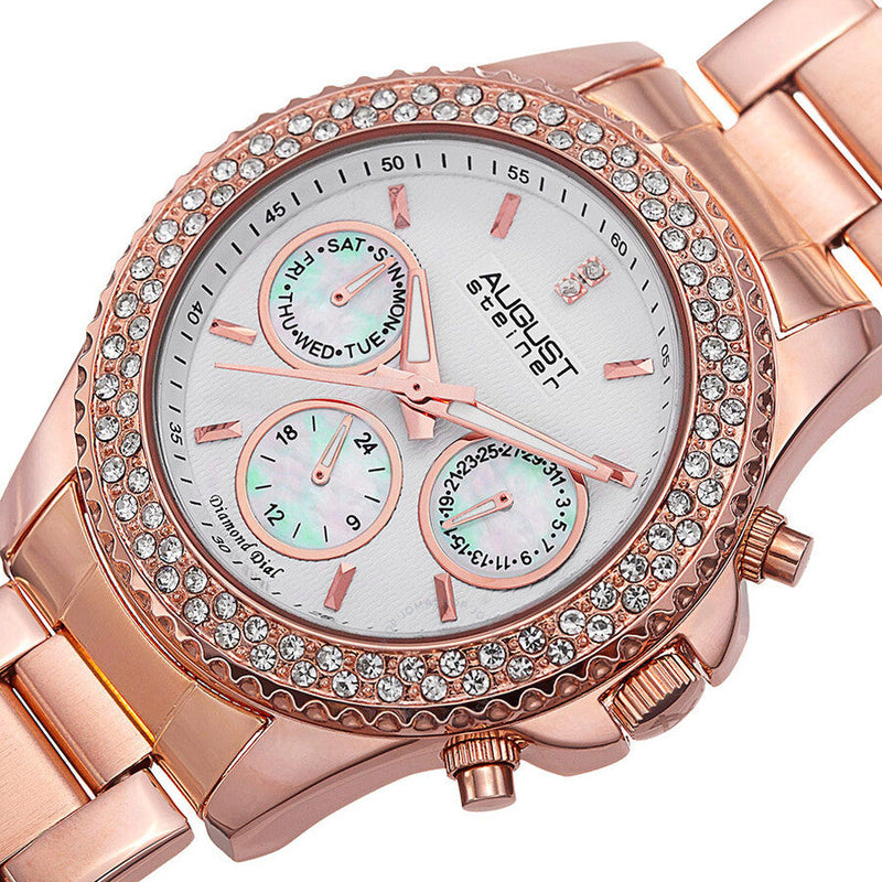 August Steiner White Dial Rose Gold-tone Ladies Watch AS8100RG - The Watches Men & Co #2
