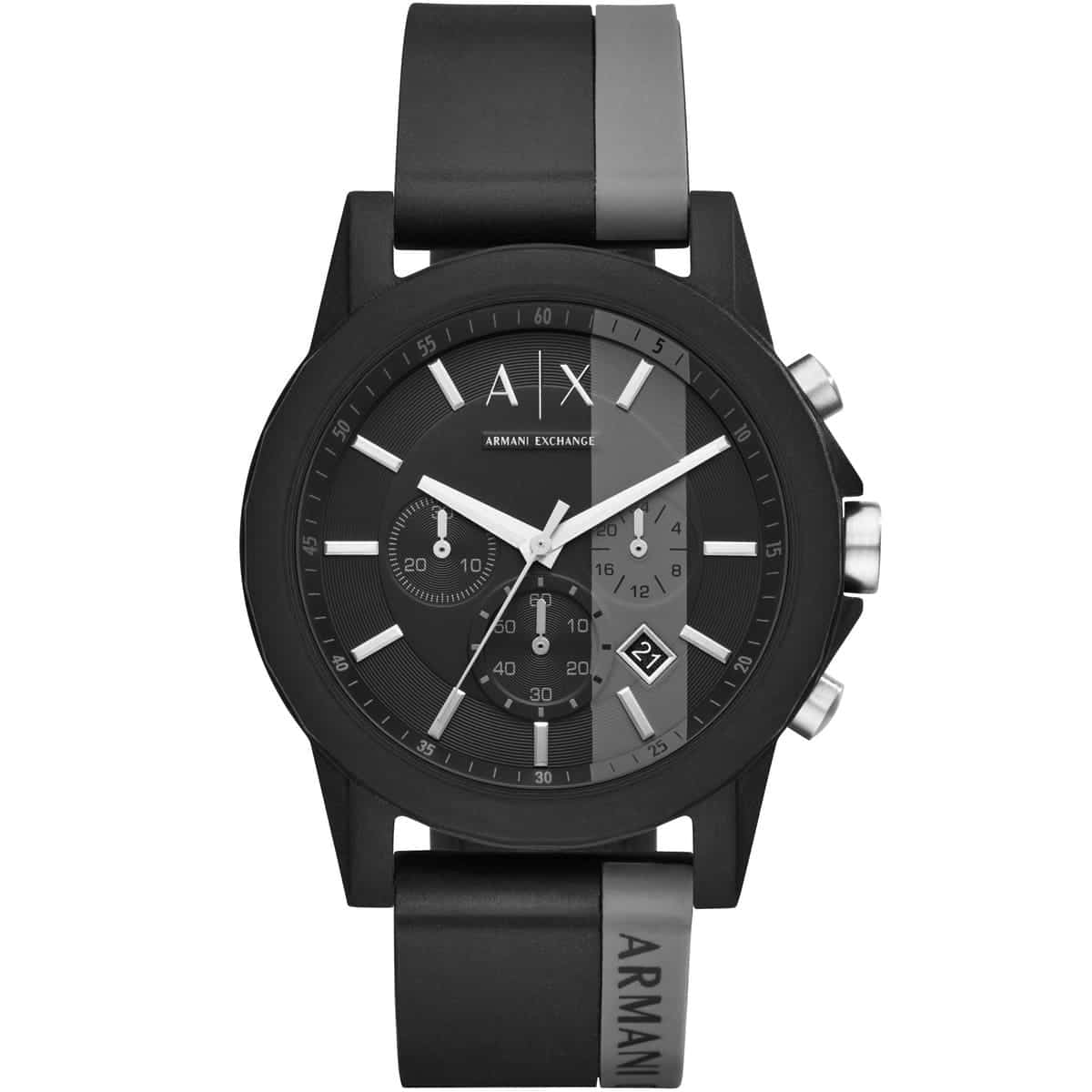 Armani Exchange AX1331 Outer Banks black chronograph watch with grey rubber strap
