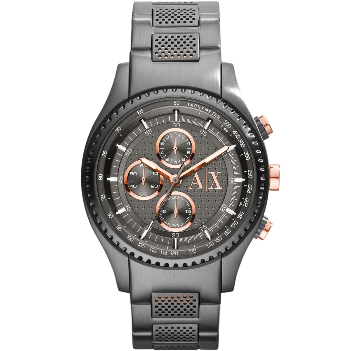 AX1603 Armani Exchange chronograph watch with gunmetal finish and mesh stainless steel bracelet