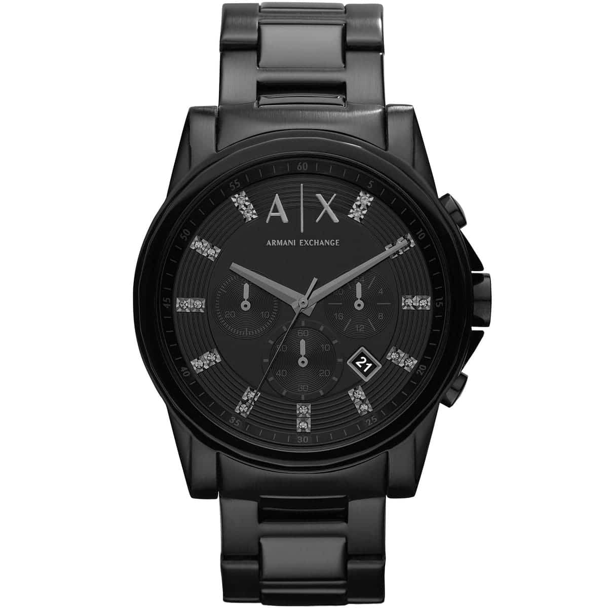Armani Exchange AX2093 chronograph watch with black dial and stainless steel strap