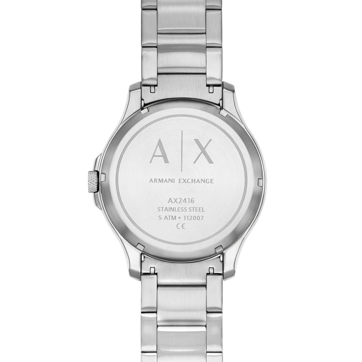 Armani Exchange AX2416 stainless steel caseback engraving and water resistance rating