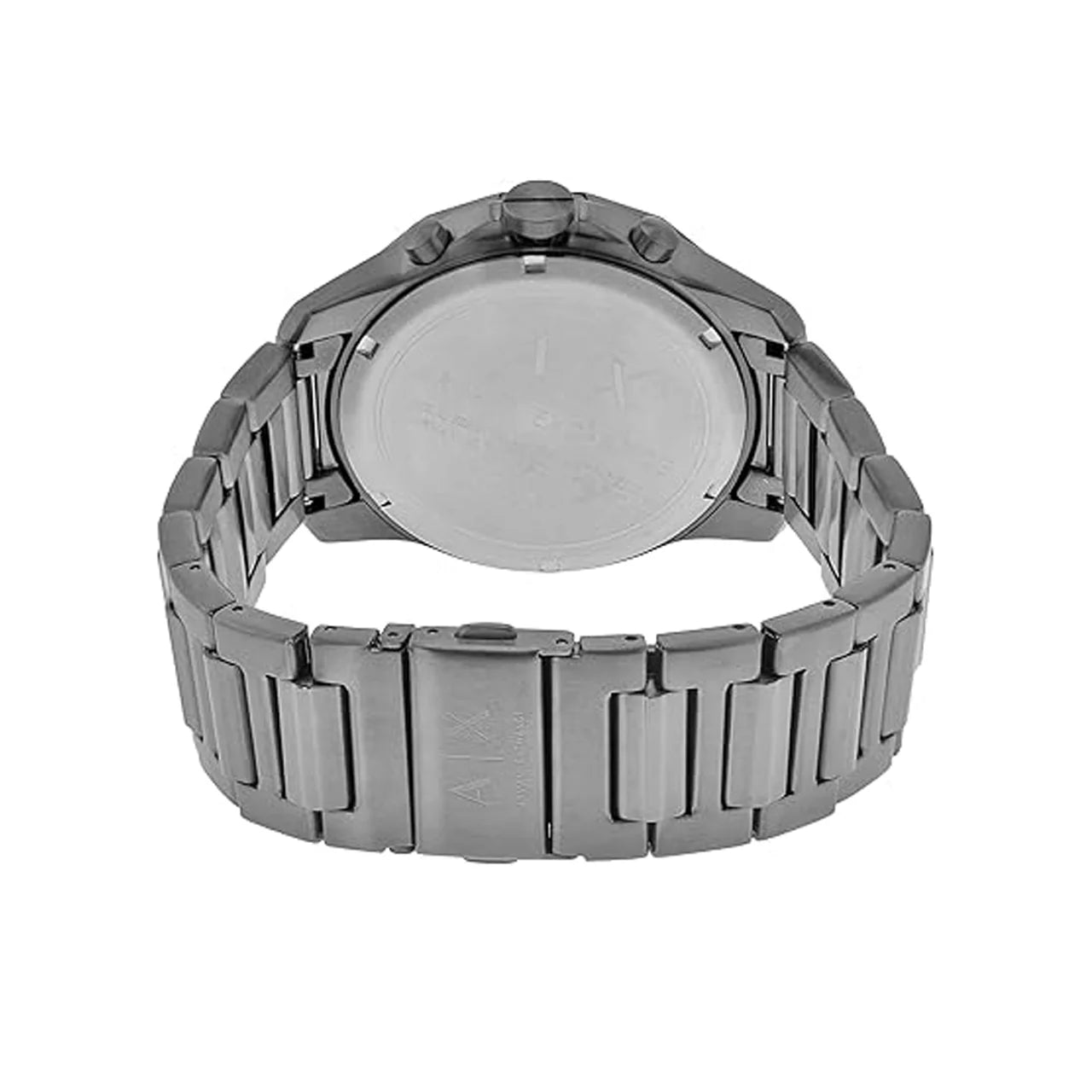 Armani Exchange Drexler AX2603 watch stainless steel caseback and bracelet detail