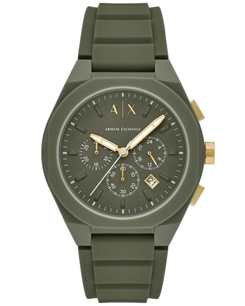 Armani Exchange AX4169 Sync chronograph watch with green silicone strap and gold details