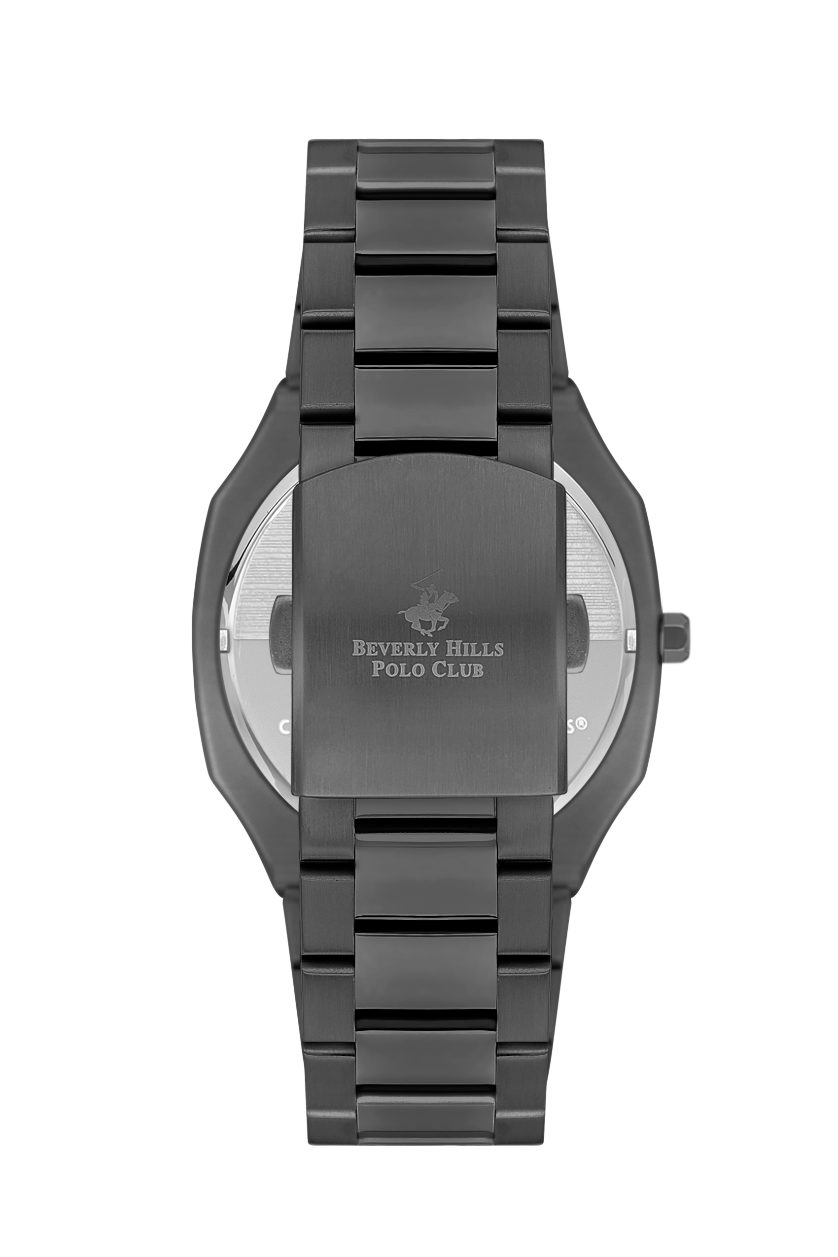 Case back showing Beverly Hills Polo Club branding on stainless steel watch back
