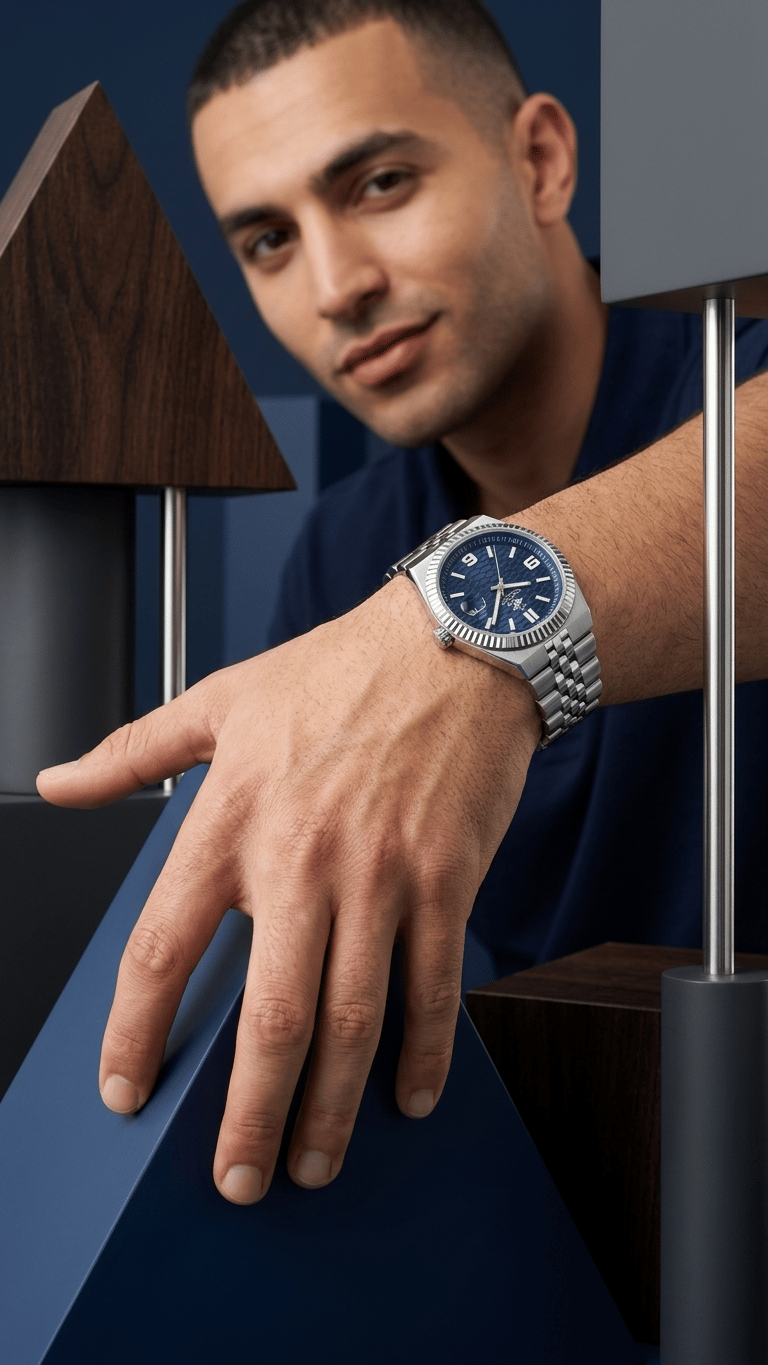 Beverly Hills Polo Club Classy Blue Dial Silver Date Watch BP3891X.390
