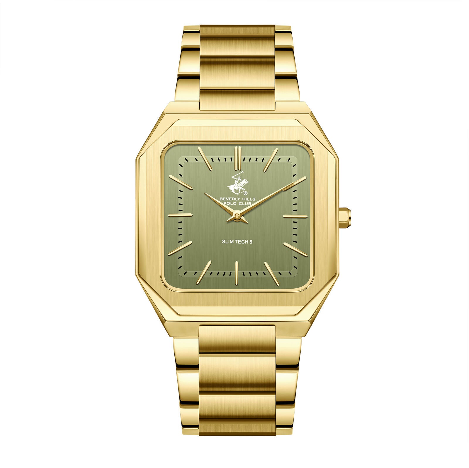 Beverly Hills Polo Club Slim Tech 5 gold watch with green dial and square case