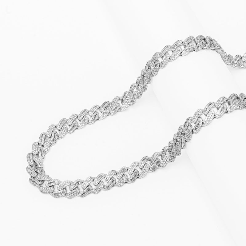 Big Daddy 10MM Baguette Iced Out Silver Cuban Chain - Chain