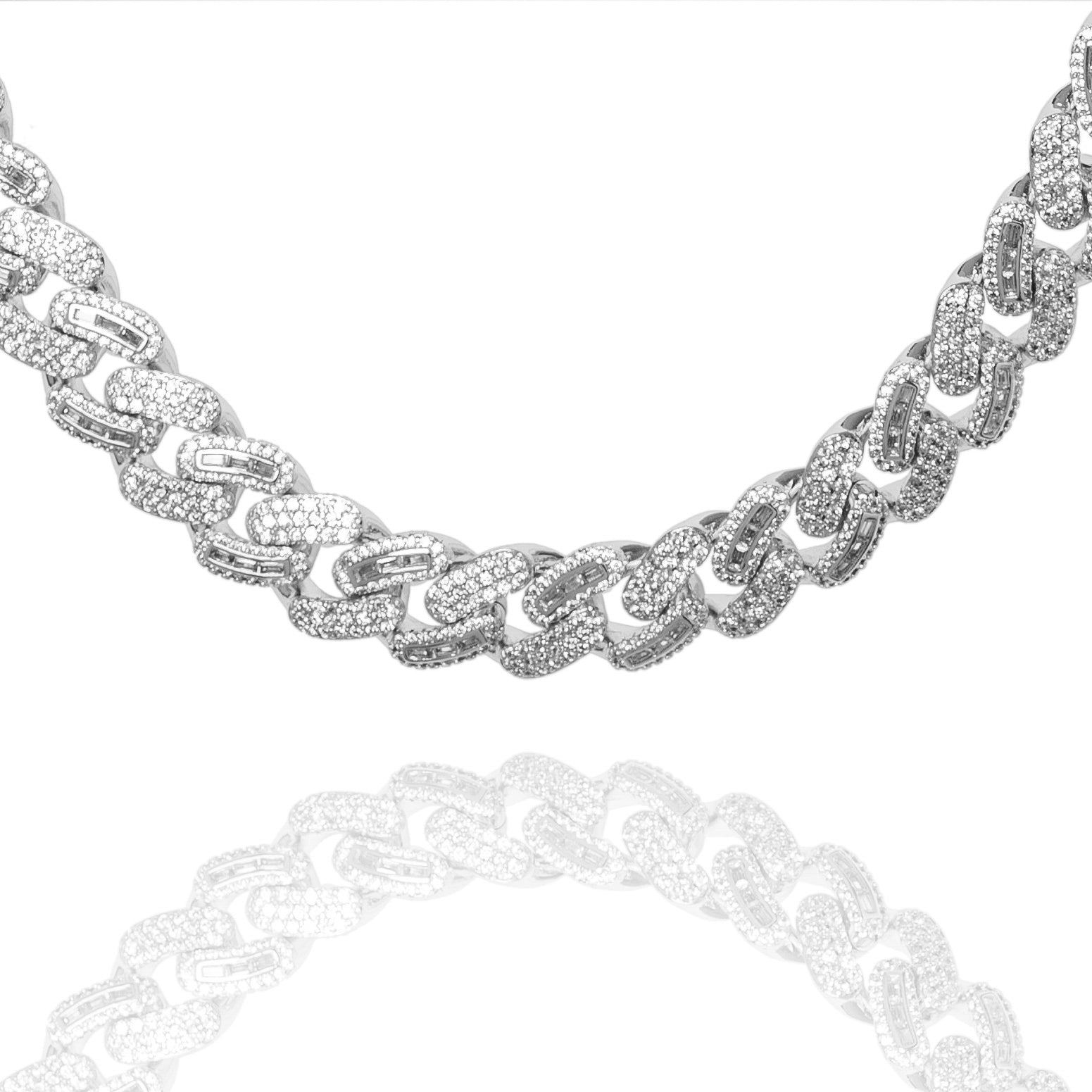 Big Daddy 10MM Baguette Iced Out Silver Cuban Chain - Chain