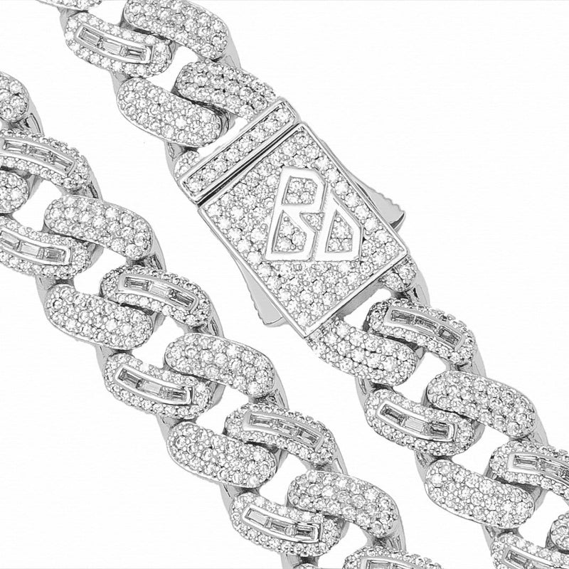 Big Daddy 10MM Baguette Iced Out Silver Cuban Chain - Chain