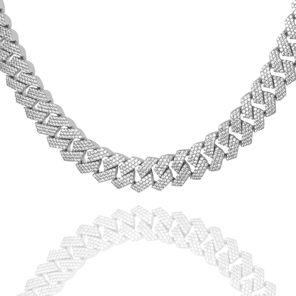 Big Daddy 10MM Cuban Diamond Prong Silver Chain - Chain