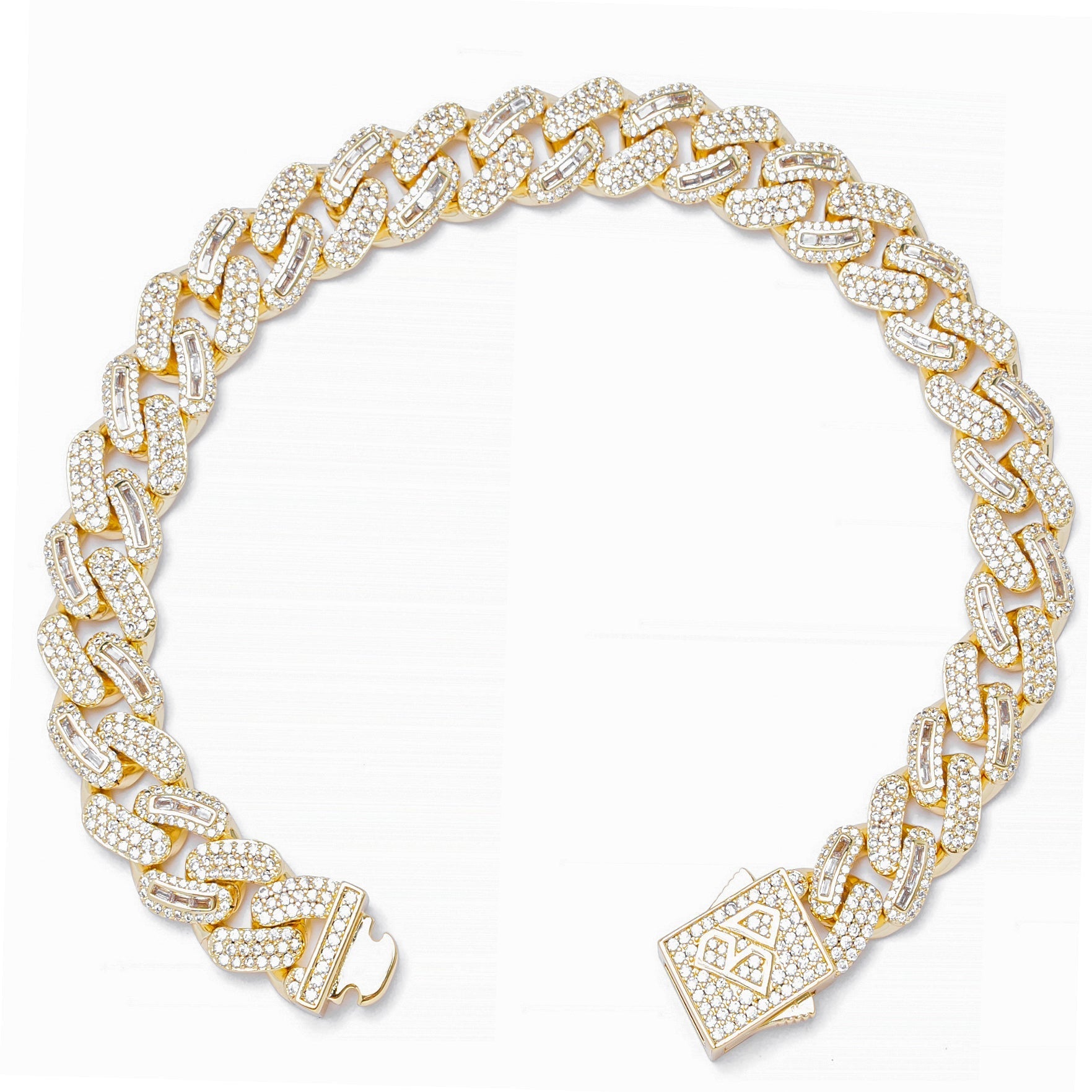 Big Daddy 10MM Mix Baguette & Diamond Gold Bracelet - Bracelet
