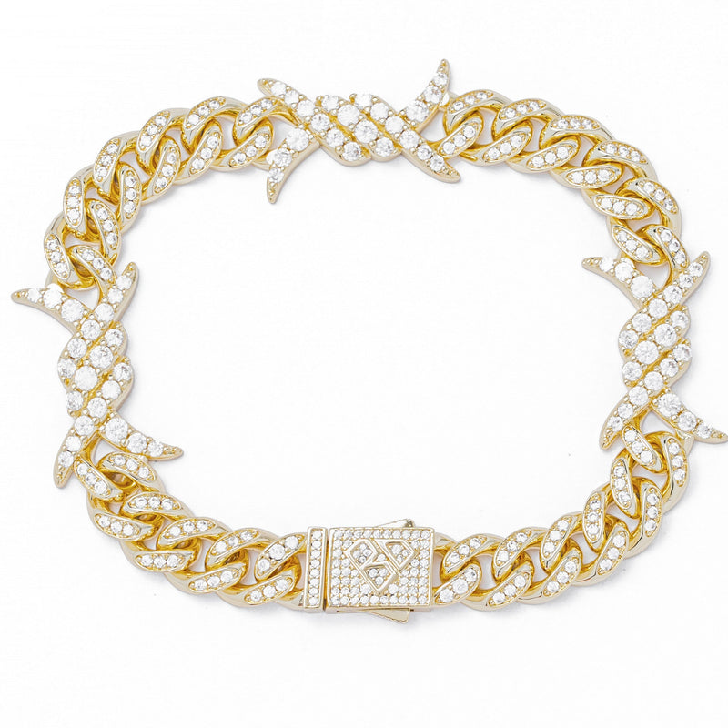Big Daddy 10MM Spiked Horns Iced Out Gold Bracelet - Bracelet