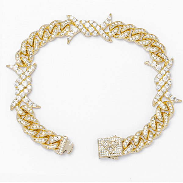 Big Daddy 10MM Spiked Horns Iced Out Gold Bracelet - Bracelet