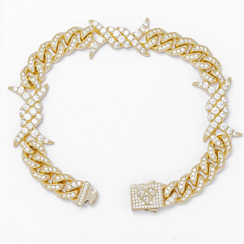 Big Daddy 10MM Spiked Horns Iced Out Gold Bracelet - Bracelet