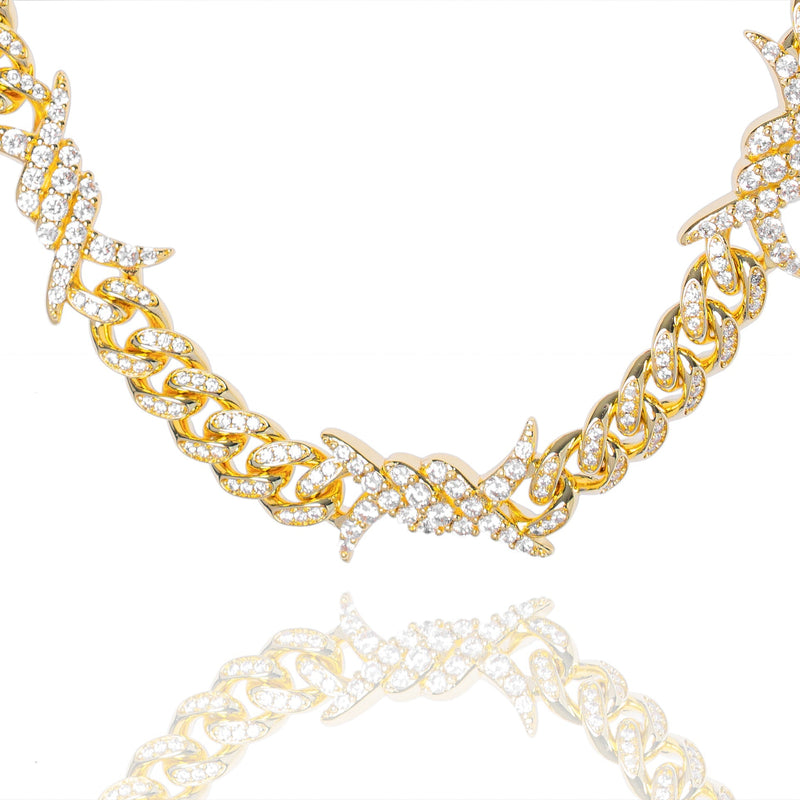 Big Daddy 10MM Spiked Horns Iced Out Gold Chain - Chain