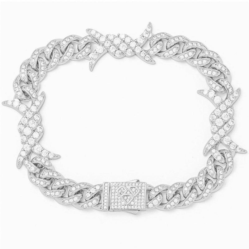Big Daddy 10MM Spiked Horns Iced Out Silver Bracelet - Bracelet